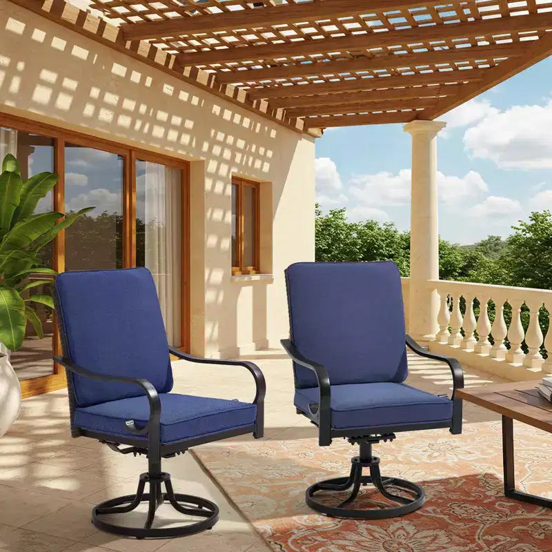 EROMMY Sedie da Pranzo da Esterno, Set da 2, Sedie Girevoli da Patio Resistenti con Schienale in Rattan Completo, Poltrona Girevole a Dondolo per Tutte le Stagioni per Giardino
