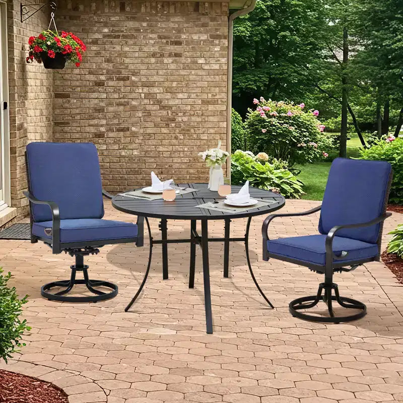 EROMMY Sedie da Pranzo da Esterno, Set da 2, Sedie Girevoli da Patio Resistenti con Schienale in Rattan Completo, Poltrona Girevole a Dondolo per Tutte le Stagioni per Giardino