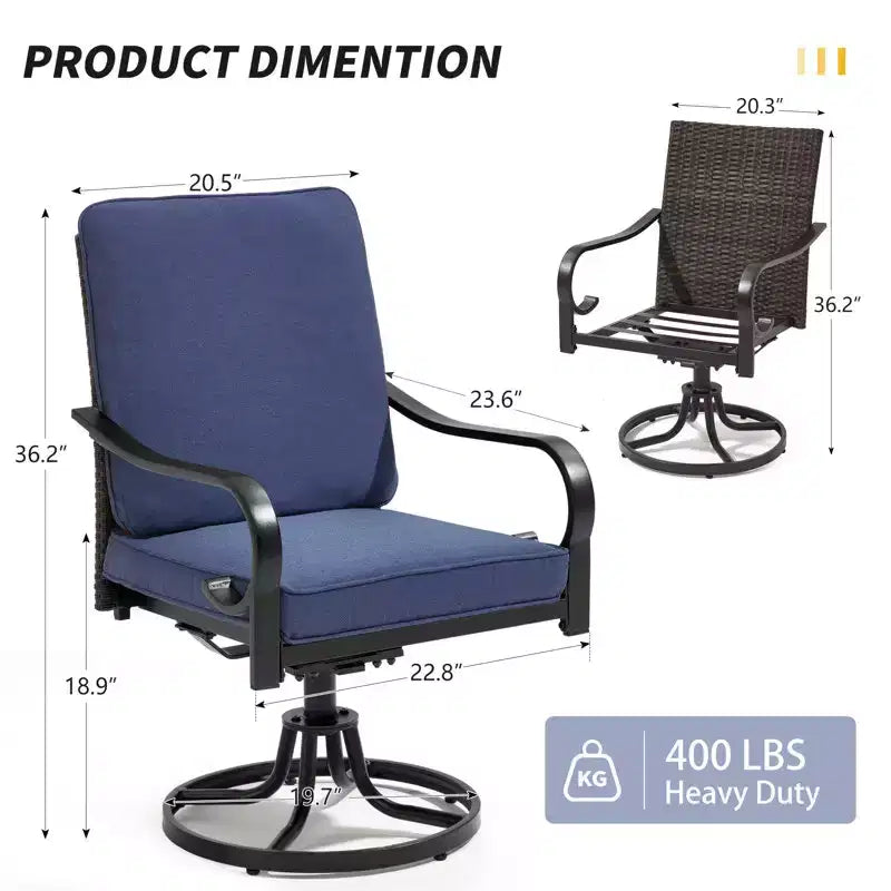 EROMMY Sedie da Pranzo da Esterno, Set da 2, Sedie Girevoli da Patio Resistenti con Schienale in Rattan Completo, Poltrona Girevole a Dondolo per Tutte le Stagioni per Giardino
