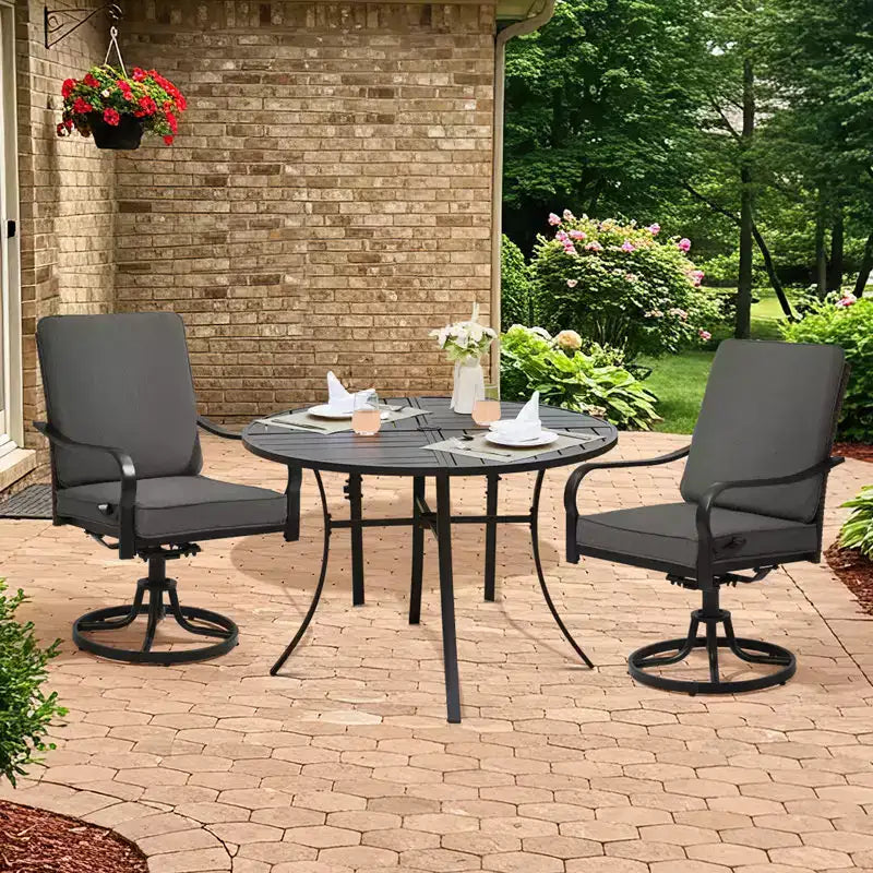 EROMMY Sedie da Pranzo da Esterno, Set da 2, Sedie Girevoli da Patio Resistenti con Schienale in Rattan Completo, Poltrona Girevole a Dondolo per Tutte le Stagioni per Giardino