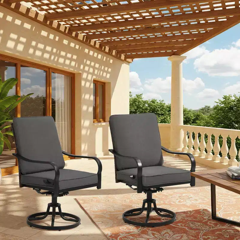 EROMMY Sedie da Pranzo da Esterno, Set da 2, Sedie Girevoli da Patio Resistenti con Schienale in Rattan Completo, Poltrona Girevole a Dondolo per Tutte le Stagioni per Giardino