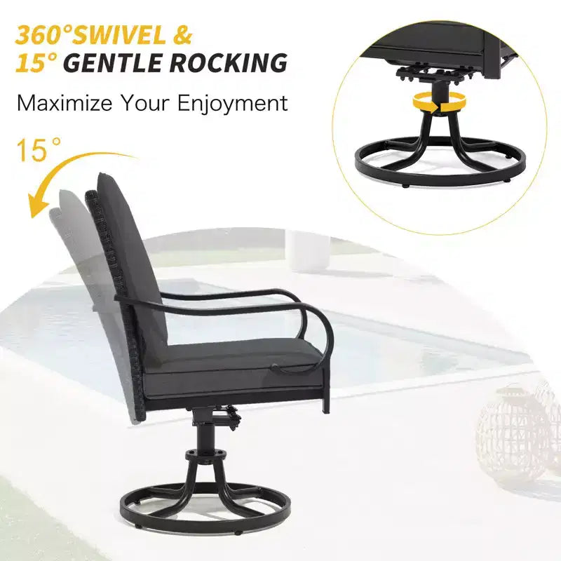 EROMMY Sedie da Pranzo da Esterno, Set da 2, Sedie Girevoli da Patio Resistenti con Schienale in Rattan Completo, Poltrona Girevole a Dondolo per Tutte le Stagioni per Giardino