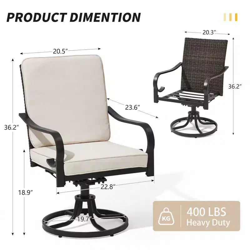 EROMMY Sedie da Pranzo da Esterno, Set da 2, Sedie Girevoli da Patio Resistenti con Schienale in Rattan Completo, Poltrona Girevole a Dondolo per Tutte le Stagioni per Giardino