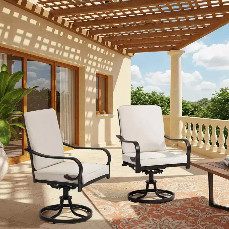 EROMMY Sedie da Pranzo da Esterno, Set da 2, Sedie Girevoli da Patio Resistenti con Schienale in Rattan Completo, Poltrona Girevole a Dondolo per Tutte le Stagioni per Giardino