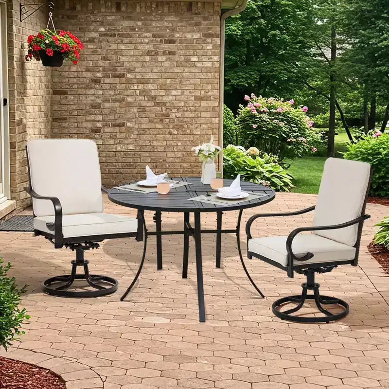 EROMMY Sedie da Pranzo da Esterno, Set da 2, Sedie Girevoli da Patio Resistenti con Schienale in Rattan Completo, Poltrona Girevole a Dondolo per Tutte le Stagioni per Giardino