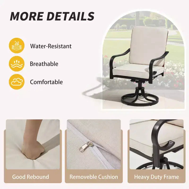 EROMMY Sedie da Pranzo da Esterno, Set da 2, Sedie Girevoli da Patio Resistenti con Schienale in Rattan Completo, Poltrona Girevole a Dondolo per Tutte le Stagioni per Giardino