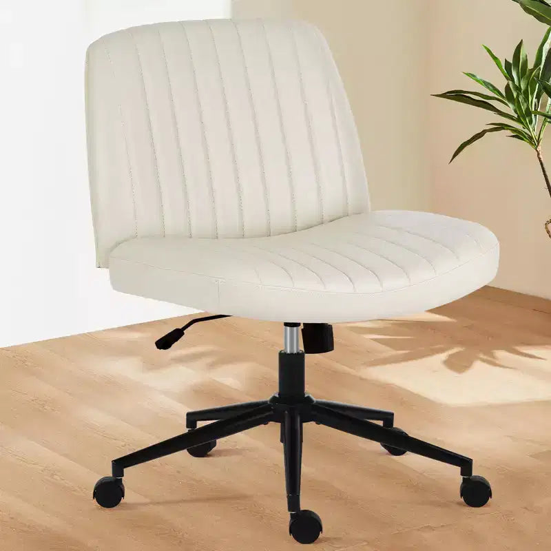 Versatile Adjustable Swivel Fabric Office Chair with wide padded seat, armless cross-legged design