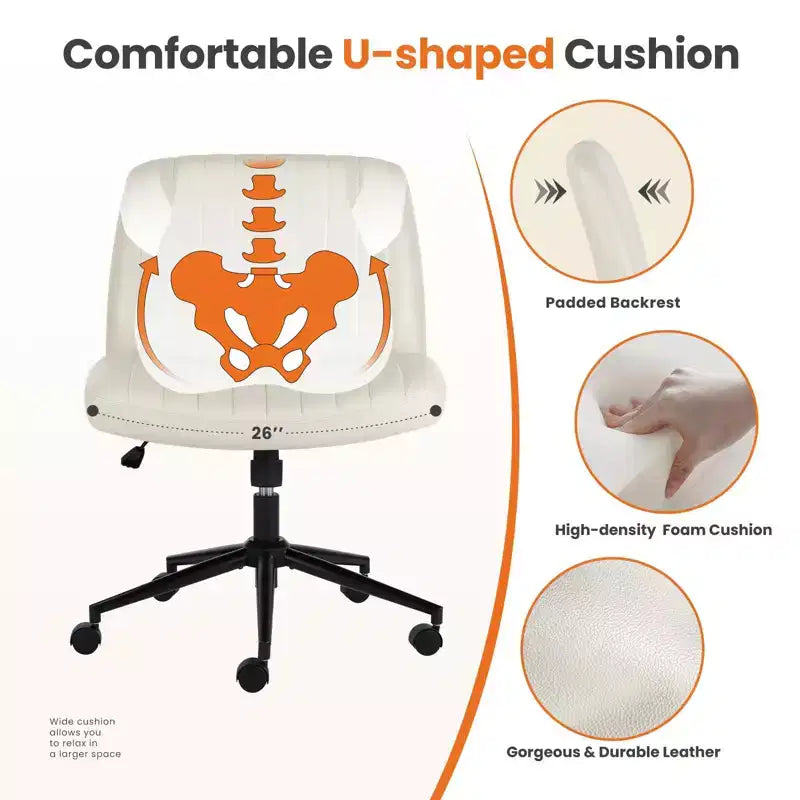 Sedia da ufficio versatile e regolabile in tessuto, girevole, con sedile ampio imbottito e design senza braccioli con gambe incrociate