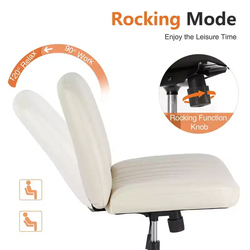Sedia da ufficio versatile e regolabile in tessuto, girevole, con sedile ampio imbottito e design senza braccioli con gambe incrociate