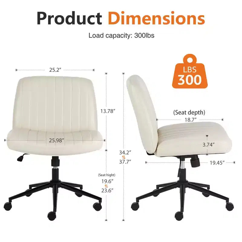 Sedia da ufficio versatile e regolabile in tessuto, girevole, con sedile ampio imbottito e design senza braccioli con gambe incrociate