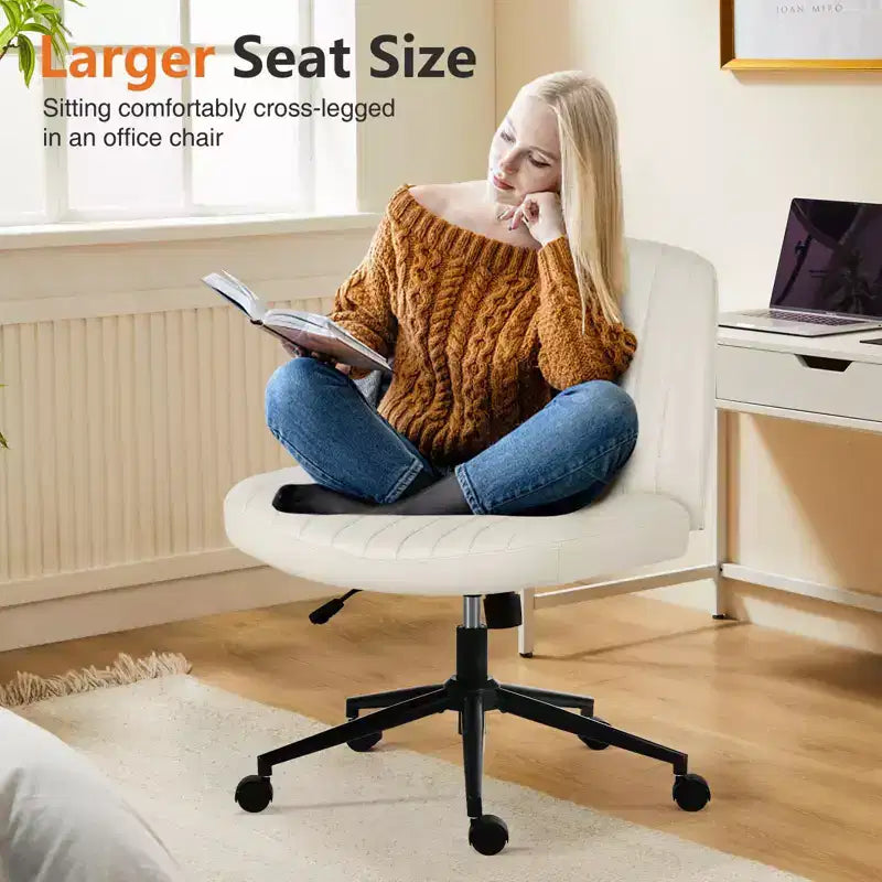 Sedia da ufficio versatile e regolabile in tessuto, girevole, con sedile ampio imbottito e design senza braccioli con gambe incrociate
