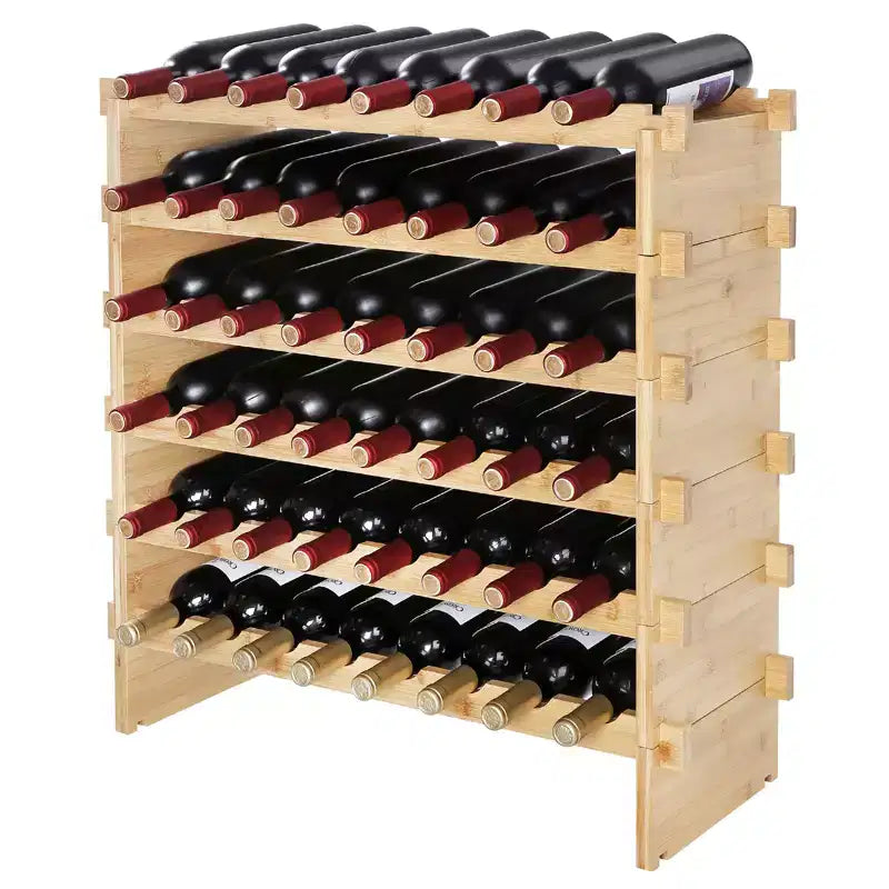 VEVOR 48 Bottle Stackable Modular Wine Rack, 6-Tier Solid Bamboo Wood Storage Racks, Floor Freestanding Wines Holder Display Shelf, Natural Color