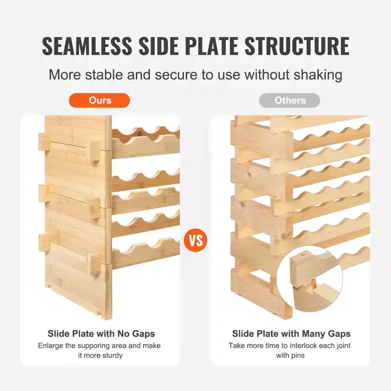 VEVOR Portabottiglie Modulare Impilabile per 48 Bottiglie, Scaffale in Legno di Bambù Massiccio a 6 Livelli, Espositore da Terra Indipendente, Colore Naturale