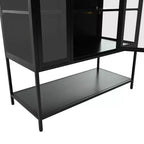 Vetrina da esposizione a LED con ante in vetro, armadio in acciaio con ripiani regolabili, organizer dispensa, nero-ModernLuxe