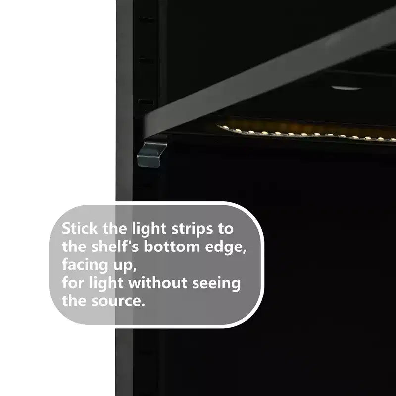 Vetrina da esposizione a LED con ante in vetro, armadio in acciaio con ripiani regolabili, organizer dispensa, nero-ModernLuxe