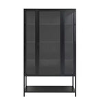 Vetrina da esposizione a LED con ante in vetro, armadio in acciaio con ripiani regolabili, organizer dispensa, nero-ModernLuxe