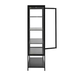 Vetrina da esposizione a LED con ante in vetro, armadio in acciaio con ripiani regolabili, organizer dispensa, nero-ModernLuxe