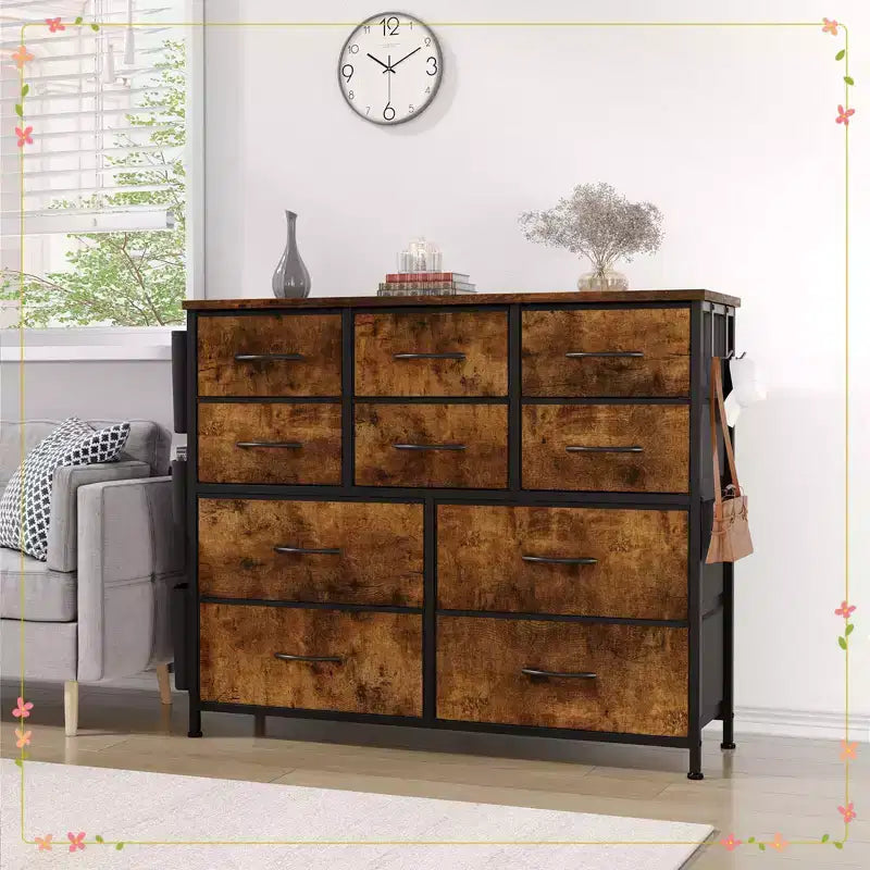 Clothes Dresser with 10 Drawers & Side Pockets  Vertical Storage Organizer, TV Stand
