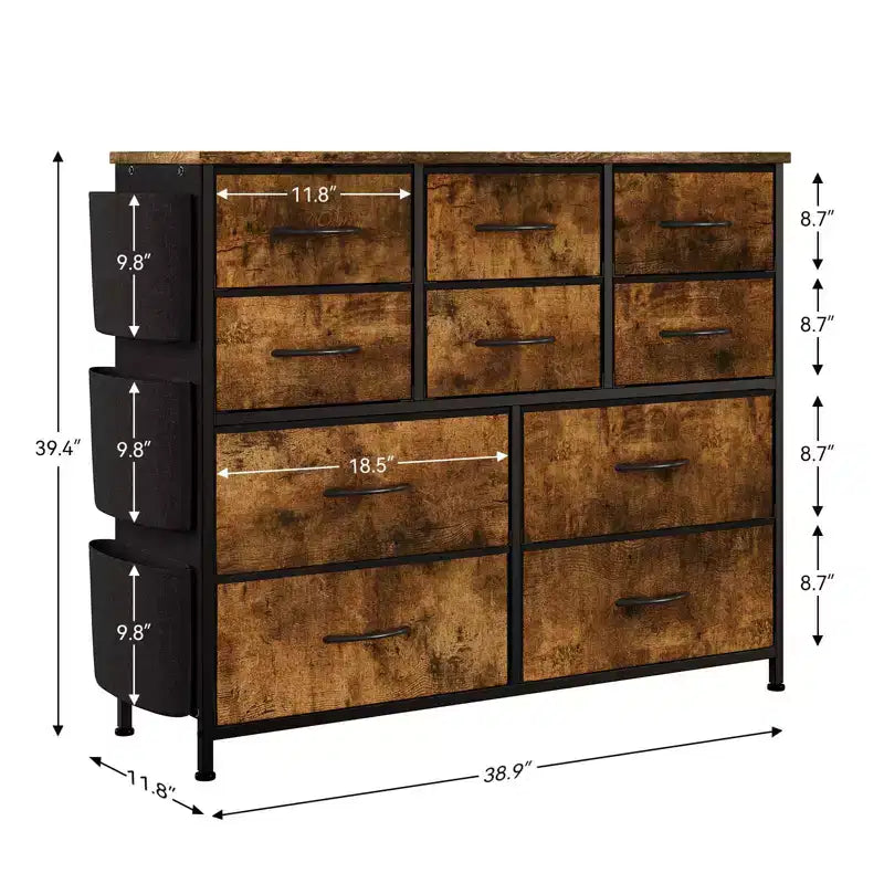 Cassettiera per vestiti con 10 cassetti e tasche laterali, Organizer portaoggetti verticale, Mobile TV