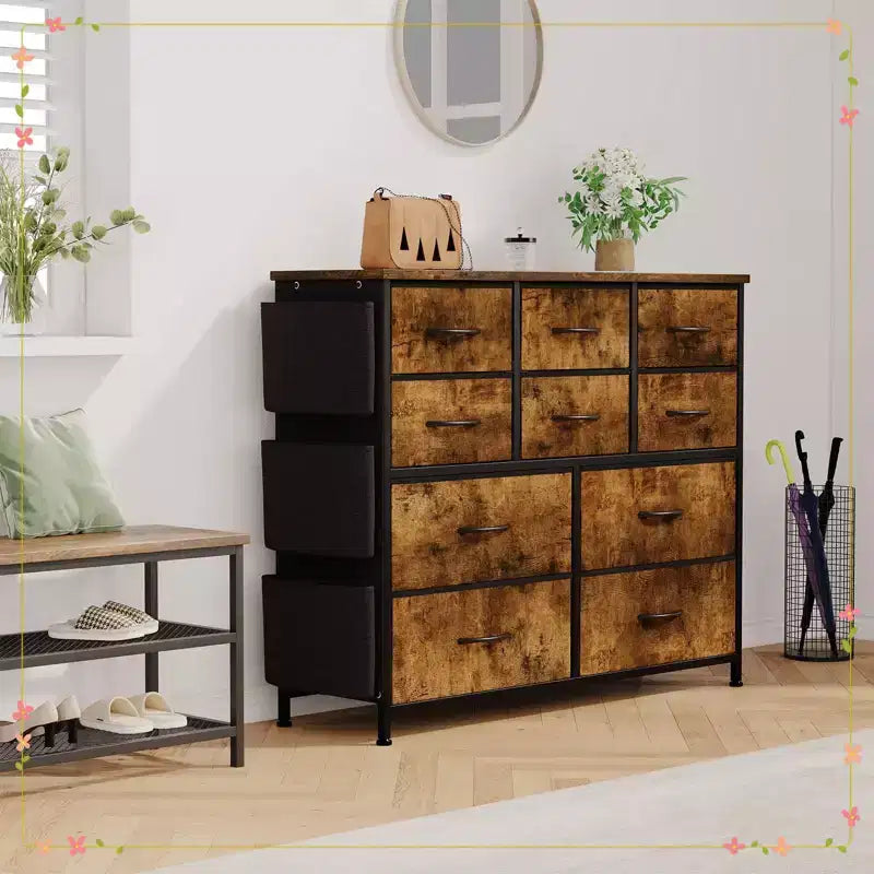 Cassettiera per vestiti con 10 cassetti e tasche laterali, Organizer portaoggetti verticale, Mobile TV