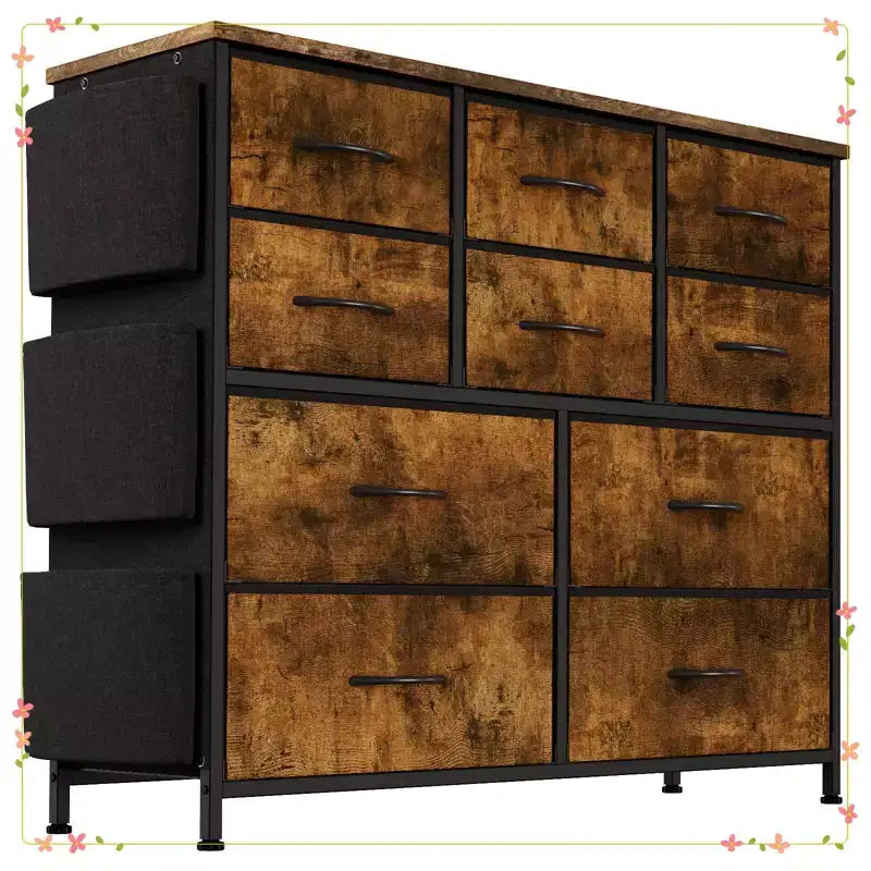 Cassettiera per vestiti con 10 cassetti e tasche laterali, Organizer portaoggetti verticale, Mobile TV