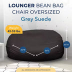 Poltrona a sacco Ultimate Sack Lounger, comoda poltrona per interni oversize, mobile gigante imbottito in schiuma per il relax, pelle scamosciata grigia