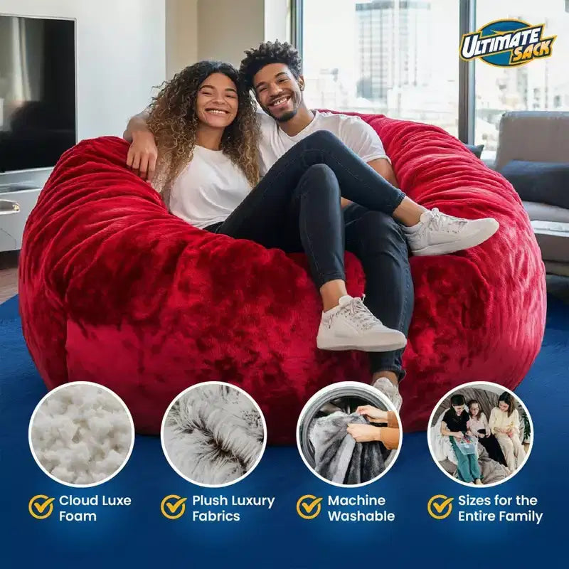 Poltrona a sacco Ultimate Sack Lounger, comoda poltrona per interni oversize, mobile gigante imbottito in schiuma per il relax, pelle scamosciata grigia