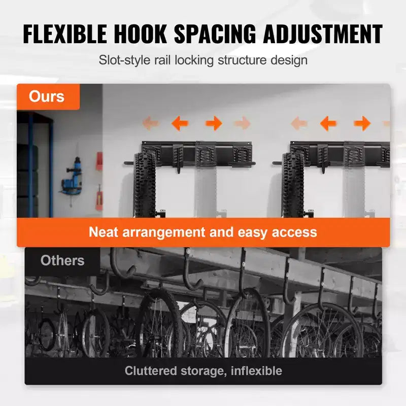 Portabiciclette VEVOR, 6 Posti Bici e 6 Ganci per Caschi, Supporto per Bici da Muro, Organizzatore per Casa e Garage