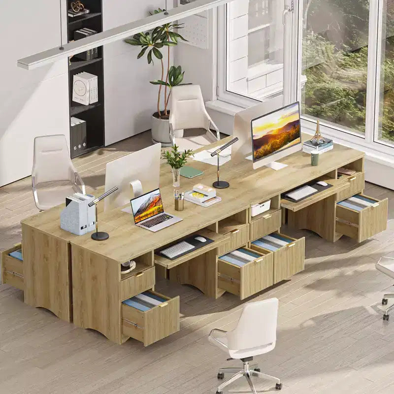 Scrivania da ufficio direzionale Bestier 59'' con cassetti, scrivania per computer con vassoio per tastiera, workstation da scrittura per ufficio e casa con ripiani aperti