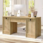 Scrivania da ufficio direzionale Bestier 59'' con cassetti, scrivania per computer con vassoio per tastiera, workstation da scrittura per ufficio e casa con ripiani aperti