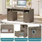 Scrivania da ufficio direzionale Bestier 59'' con cassetti, scrivania per computer con vassoio per tastiera, workstation da scrittura per ufficio e casa con ripiani aperti