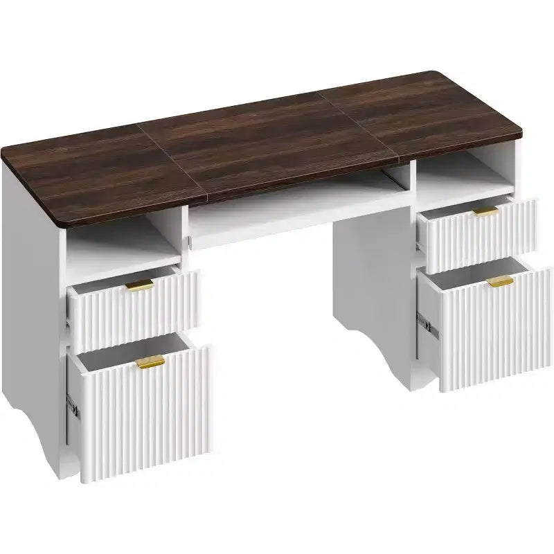 Scrivania da ufficio direzionale Bestier 59'' con cassetti, scrivania per computer con vassoio per tastiera, workstation da scrittura per ufficio e casa con ripiani aperti