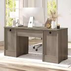 Scrivania da ufficio direzionale Bestier 59'' con cassetti, scrivania per computer con vassoio per tastiera, workstation da scrittura per ufficio e casa con ripiani aperti
