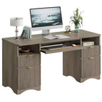 Scrivania da ufficio direzionale Bestier 59'' con cassetti, scrivania per computer con vassoio per tastiera, workstation da scrittura per ufficio e casa con ripiani aperti