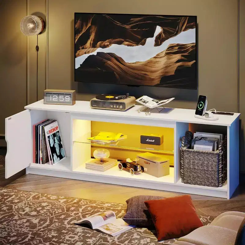 Mobile TV Bestier moderno per TV fino a 65 pollici, centro di intrattenimento gaming con ripiani regolabili per PS5 - 58 pollici