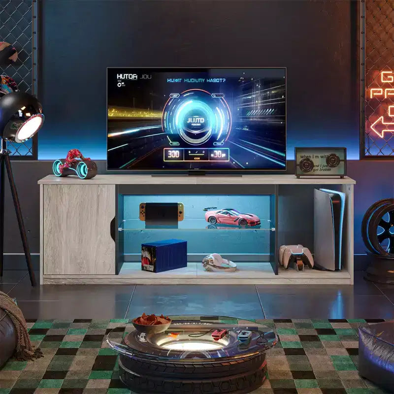Mobile TV Bestier moderno per TV fino a 65 pollici, centro di intrattenimento gaming con ripiani regolabili per PS5 - 58 pollici