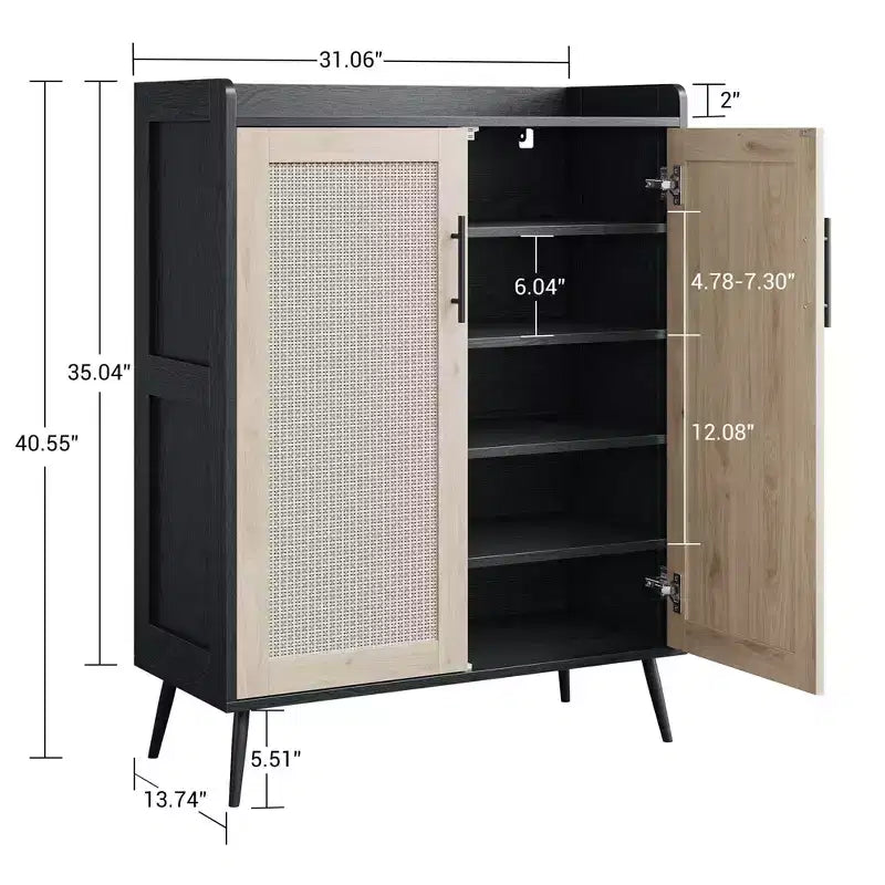 Scarpiera Whizmax a 6 Ripiani Stile Country con Ante, 2 Ripiani Regolabili e Gambe in Metallo, Organizer per Ingresso/Soggiorno