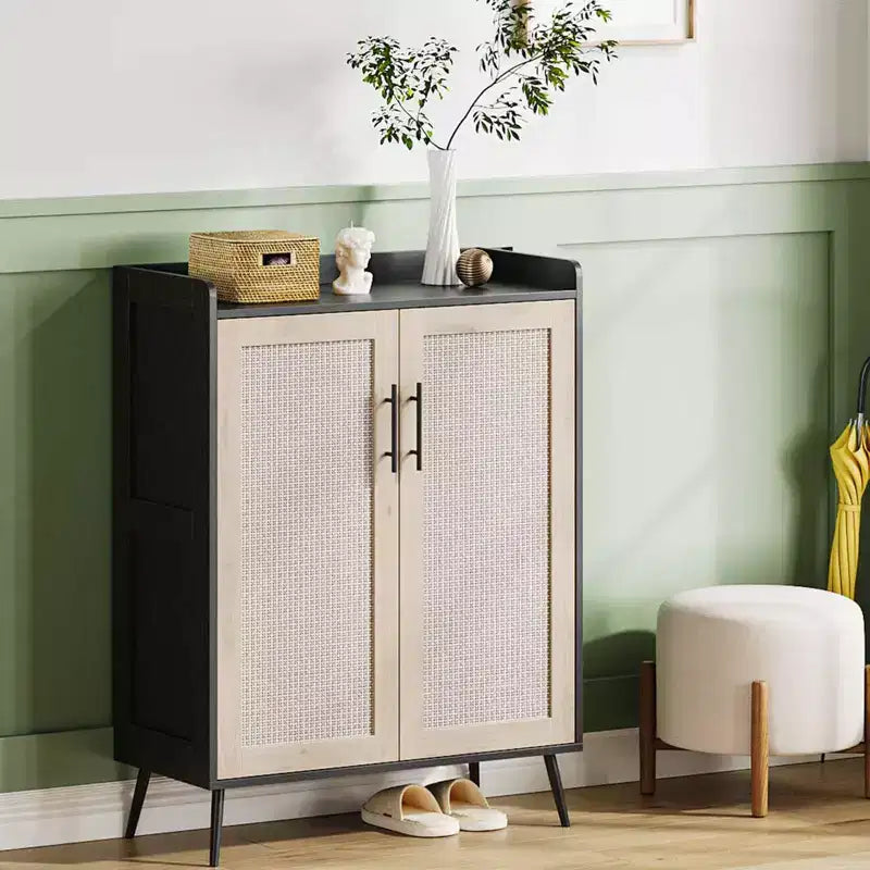 Scarpiera Whizmax a 6 Ripiani Stile Country con Ante, 2 Ripiani Regolabili e Gambe in Metallo, Organizer per Ingresso/Soggiorno