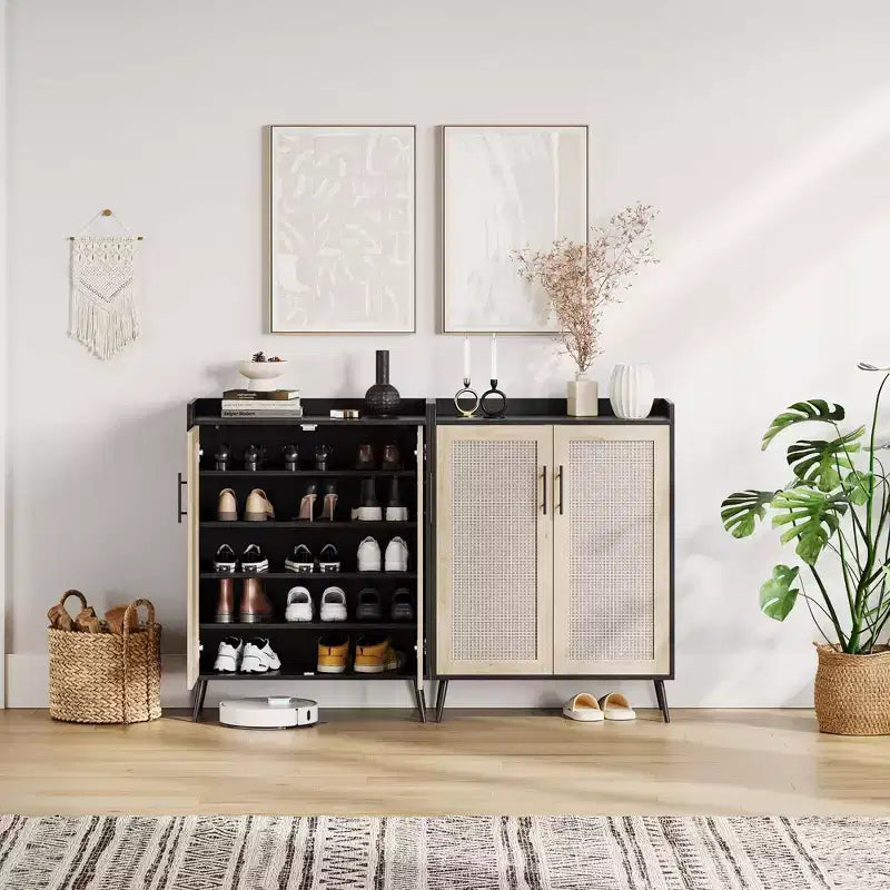 Scarpiera Whizmax a 6 Ripiani Stile Country con Ante, 2 Ripiani Regolabili e Gambe in Metallo, Organizer per Ingresso/Soggiorno
