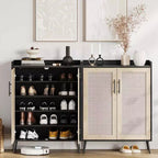 Scarpiera Whizmax a 6 Ripiani Stile Country con Ante, 2 Ripiani Regolabili e Gambe in Metallo, Organizer per Ingresso/Soggiorno