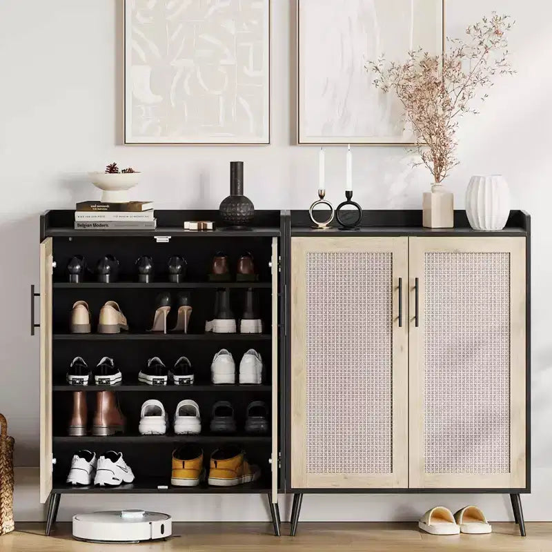 Scarpiera Whizmax a 6 Ripiani Stile Country con Ante, 2 Ripiani Regolabili e Gambe in Metallo, Organizer per Ingresso/Soggiorno