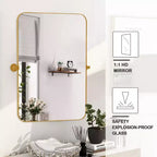 Specchio Pensile Dorato con Cornice Rettangolare in Ferro con Angoli Arrotondati, 91x61x4cm