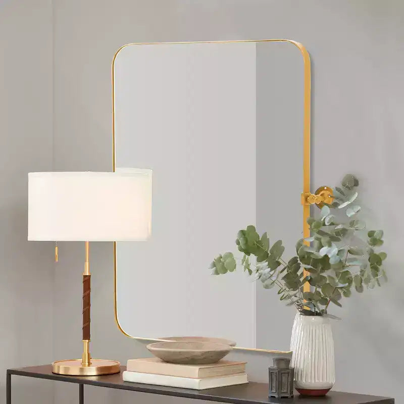 Specchio Pensile Dorato con Cornice Rettangolare in Ferro con Angoli Arrotondati, 91x61x4cm