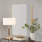 Specchio Pensile Dorato con Cornice Rettangolare in Ferro con Angoli Arrotondati, 91x61x4cm