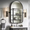 Black Rotatable Hanging Mirror with Round Corner Arch Shape, Iron Art Hardware