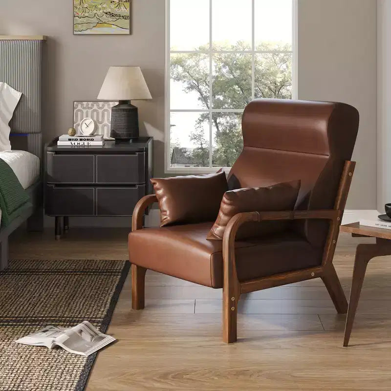Bestier Mid Century Poltrona Accent con Poggiatesta Rialzato e Cuscini Braccioli Rimovibili, con Struttura in Legno Massello per Soggiorno, Camera da Letto