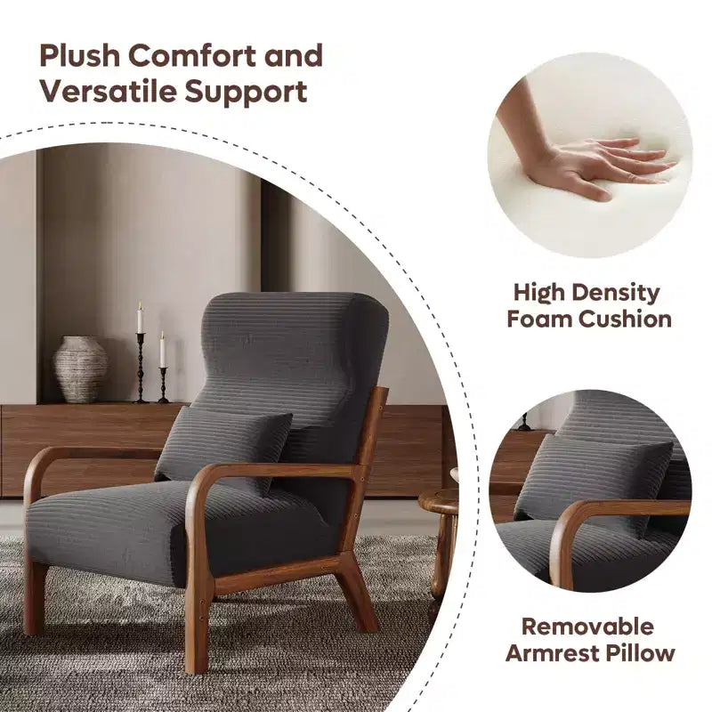 Bestier Mid Century Poltrona Accent con Poggiatesta Rialzato e Cuscini Braccioli Rimovibili, con Struttura in Legno Massello per Soggiorno, Camera da Letto