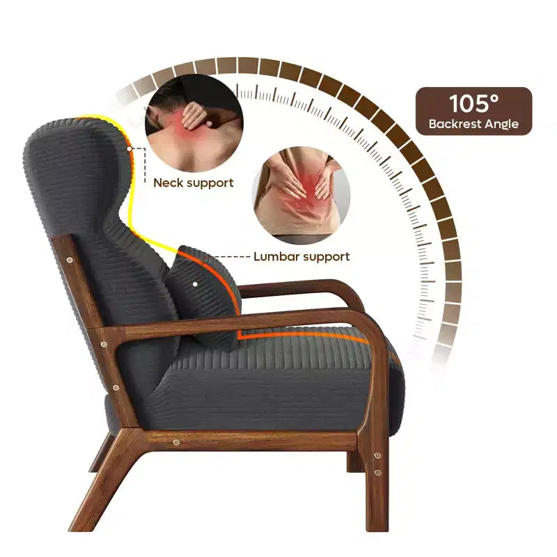 Bestier Mid Century Poltrona Accent con Poggiatesta Rialzato e Cuscini Braccioli Rimovibili, con Struttura in Legno Massello per Soggiorno, Camera da Letto