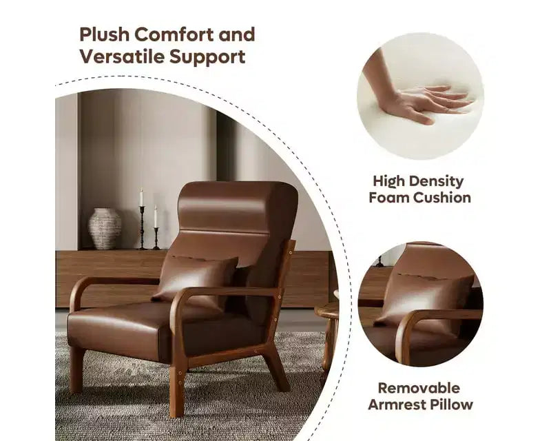 Bestier Mid Century Poltrona Accent con Poggiatesta Rialzato e Cuscini Braccioli Rimovibili, con Struttura in Legno Massello per Soggiorno, Camera da Letto