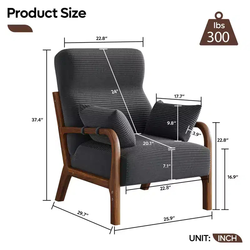 Bestier Mid Century Poltrona Accent con Poggiatesta Rialzato e Cuscini Braccioli Rimovibili, con Struttura in Legno Massello per Soggiorno, Camera da Letto